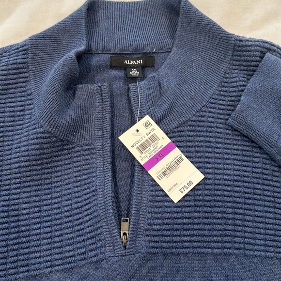 Alfani Navy Blue Cotton 1/4 Zip Collared Sweater Mens Medium - Picture 5 of 6
